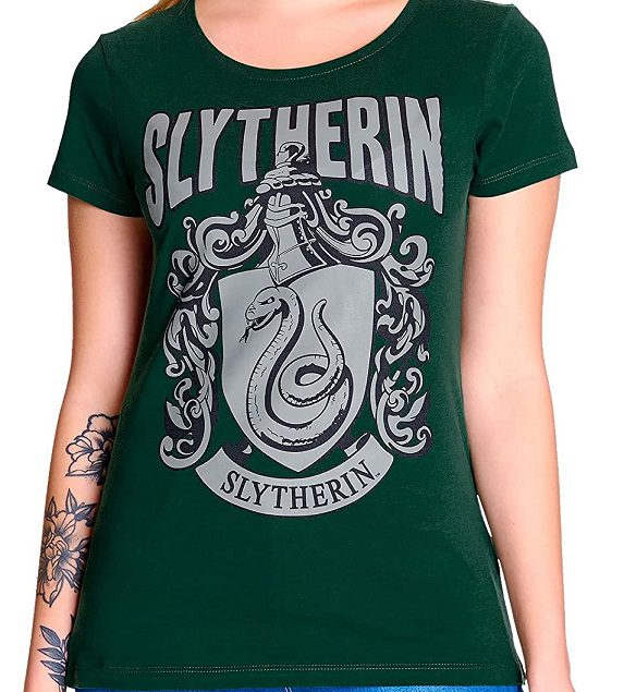 Camiseta Unisex Slytherin De Harry Potter - Con Bordado De Escudo Y Detalle En Manga